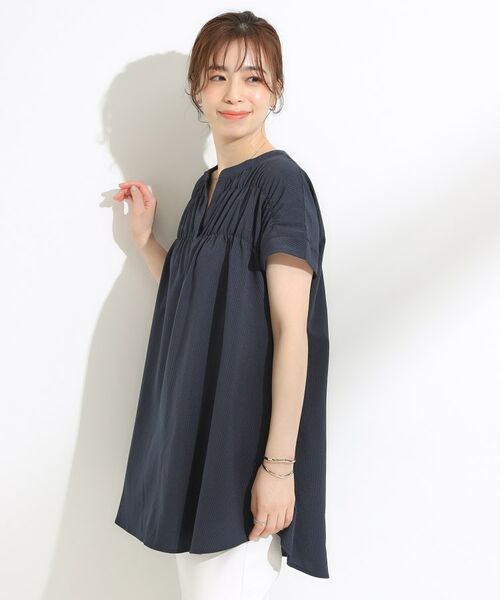 SHOO・LA・RUE / シューラルー チュニック | 【S-LL/ひんやり/体型カバー】サッカーストライプ Aラインチュニックブラウス | 詳細2