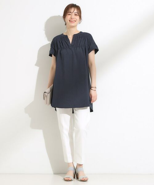 SHOO・LA・RUE / シューラルー チュニック | 【S-LL/ひんやり/体型カバー】サッカーストライプ Aラインチュニックブラウス | 詳細3