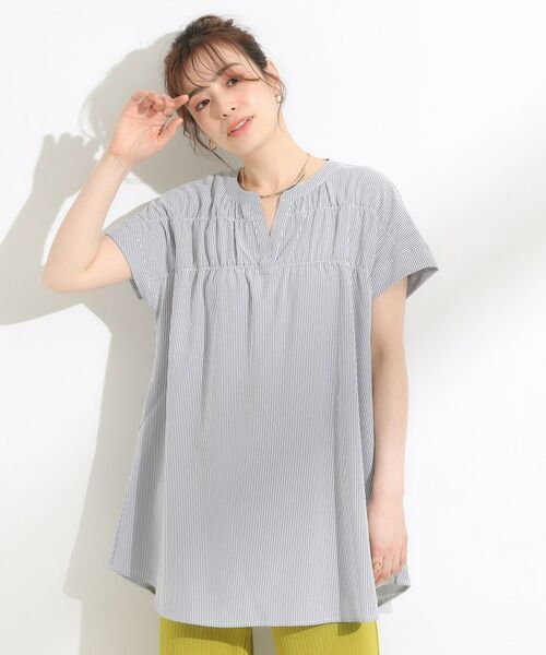 SHOO・LA・RUE / シューラルー チュニック | 【S-LL/ひんやり/体型カバー】サッカーストライプ Aラインチュニックブラウス | 詳細5