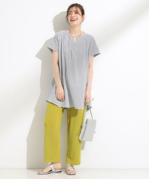 SHOO・LA・RUE / シューラルー チュニック | 【S-LL/ひんやり/体型カバー】サッカーストライプ Aラインチュニックブラウス | 詳細7