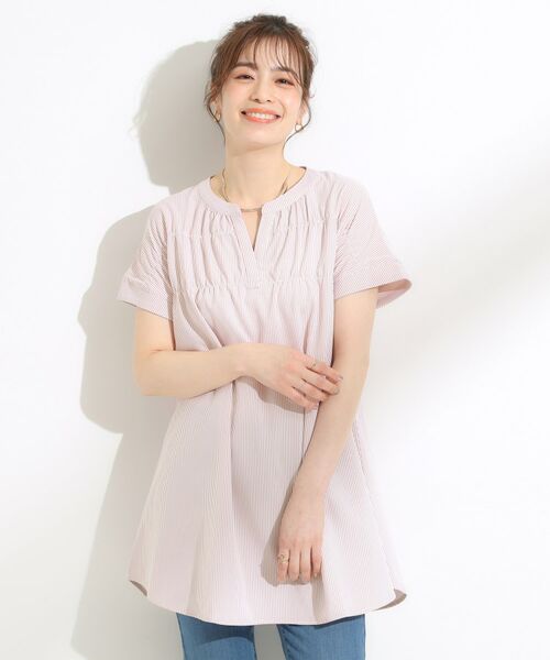 SHOO・LA・RUE / シューラルー チュニック | 【S-LL/ひんやり/体型カバー】サッカーストライプ Aラインチュニックブラウス | 詳細9