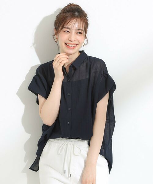 SHOO・LA・RUE / シューラルー シャツ・ブラウス | 【S-LL】さらシャリコットン 上品なシアー感のフロントボタンシャツ | 詳細5