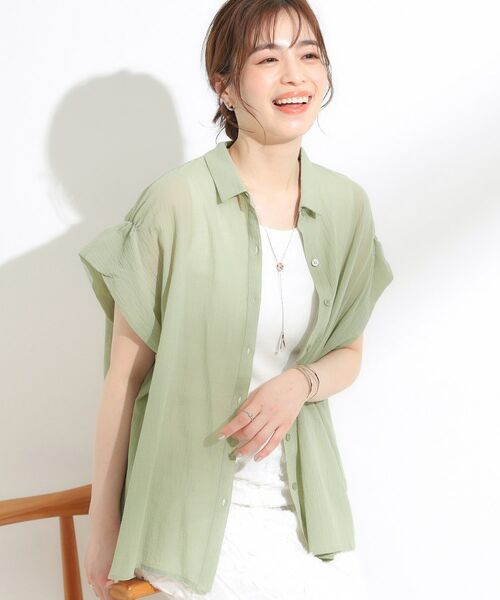 SHOO・LA・RUE / シューラルー シャツ・ブラウス | 【S-LL】さらシャリコットン 上品なシアー感のフロントボタンシャツ(ミントグリーン(021))