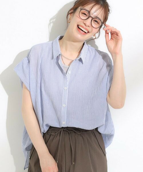 SHOO・LA・RUE / シューラルー シャツ・ブラウス | 【S-LL】さらシャリコットン 上品なシアー感のフロントボタンシャツ(ブルー(392))