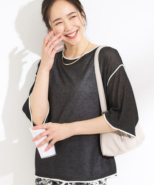 SHOO・LA・RUE / シューラルー その他トップス | 【S-LL/2点セット】配色使いがアクセント 半袖ニット+タンクトップ(ブラック(519))