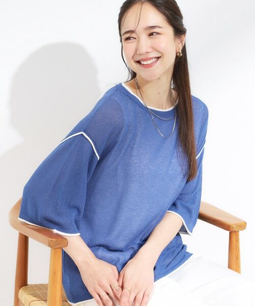 SHOO・LA・RUE / シューラルー その他トップス | 【S-LL/2点セット】配色使いがアクセント 半袖ニット+タンクトップ(ブルー(592))