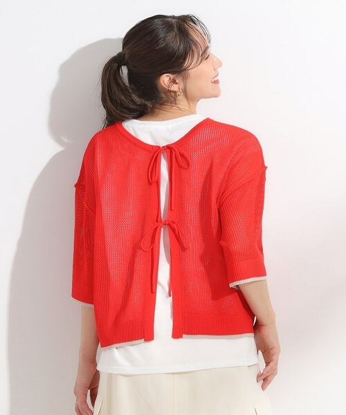 SHOO・LA・RUE / シューラルー その他トップス | 【2点セット/S-LL】メッシュリボン2WAYニット×フレンチスリーブTシャツ | 詳細11