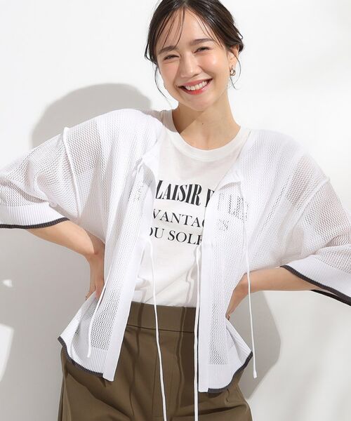 SHOO・LA・RUE / シューラルー その他トップス | 【2点セット/S-LL】メッシュリボン2WAYニット×フレンチスリーブTシャツ(ホワイト(001))