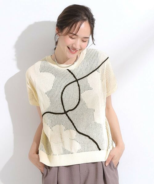 SHOO・LA・RUE / シューラルー ニット・セーター | 【S-LL】にょろにょろ刺繍 透かし編みニット | 詳細1