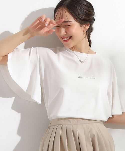 SHOO・LA・RUE / シューラルー Tシャツ | 【S-LL/ひんやり/二の腕カバー】華やかさをプラスする お袖フリルTシャツ(オフホワイト(503))