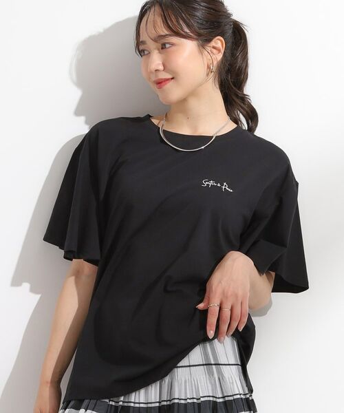 SHOO・LA・RUE / シューラルー Tシャツ | 【S-LL/ひんやり/二の腕カバー】華やかさをプラスする お袖フリルTシャツ(ブラック(119))