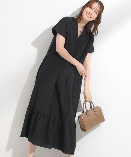 SHOO・LA・RUE / シューラルー ロング・マキシ丈ワンピース | 【S-LL】大人のチェック柄 ティアードワンピース(ブラック(019))