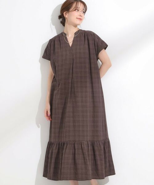 SHOO・LA・RUE / シューラルー ロング・マキシ丈ワンピース | 【S-LL】大人のチェック柄 ティアードワンピース(ブラウン(043))
