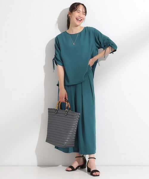 SHOO・LA・RUE / シューラルー シャツ・ブラウス | 【セットアップ可/洗える/S-LL】お袖シャーリング 麻調5分袖ブラウス | 詳細10