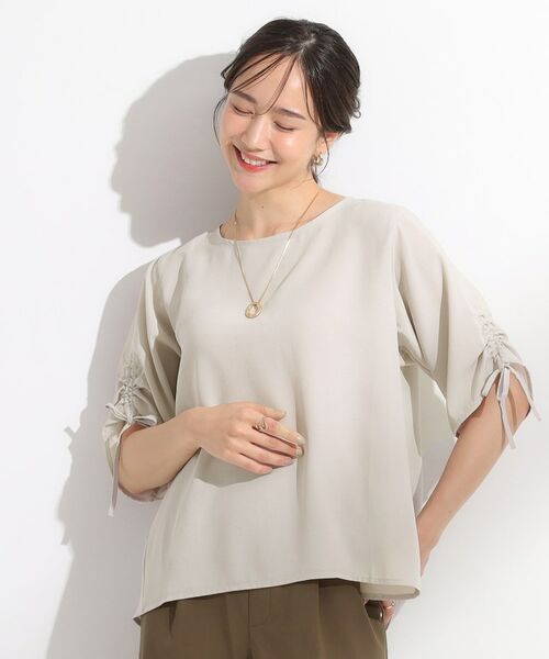 SHOO・LA・RUE / シューラルー シャツ・ブラウス | 【セットアップ可/洗える/S-LL】お袖シャーリング 麻調5分袖ブラウス | 詳細12
