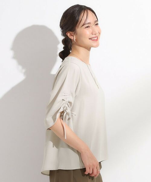 SHOO・LA・RUE / シューラルー シャツ・ブラウス | 【セットアップ可/洗える/S-LL】お袖シャーリング 麻調5分袖ブラウス | 詳細13