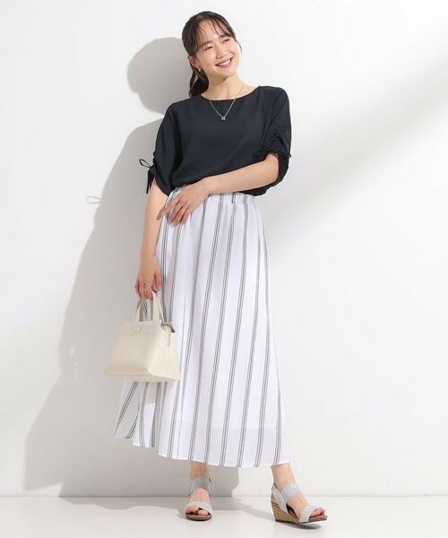 SHOO・LA・RUE / シューラルー シャツ・ブラウス | 【セットアップ可/洗える/S-LL】お袖シャーリング 麻調5分袖ブラウス | 詳細3