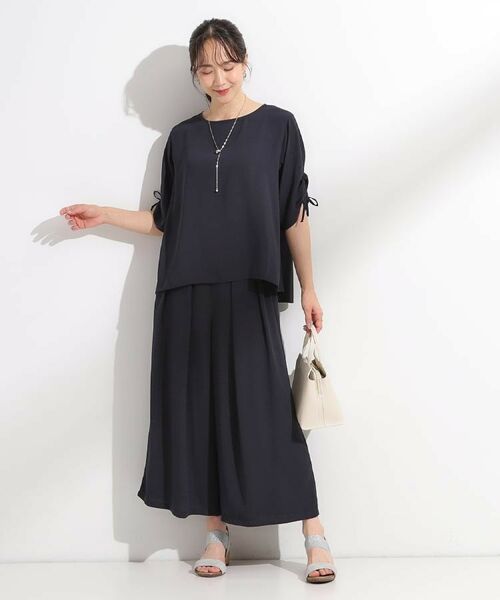 SHOO・LA・RUE / シューラルー シャツ・ブラウス | 【セットアップ可/洗える/S-LL】お袖シャーリング 麻調5分袖ブラウス | 詳細5