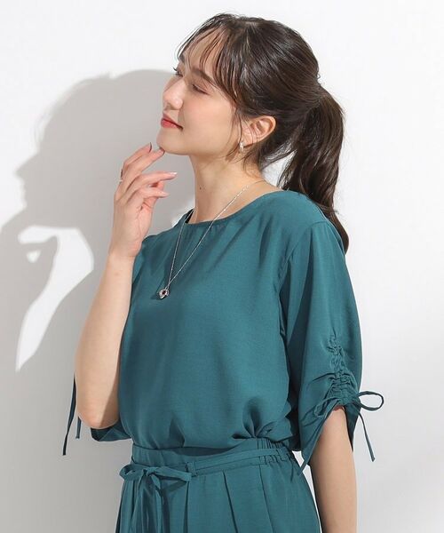 SHOO・LA・RUE / シューラルー シャツ・ブラウス | 【セットアップ可/洗える/S-LL】お袖シャーリング 麻調5分袖ブラウス | 詳細8