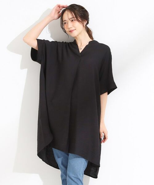 SHOO・LA・RUE / シューラルー チュニック | 【S-LL/ひんやり】涼しく楽に体型カバー　ゆったりスキッパー半袖チュニック | 詳細1