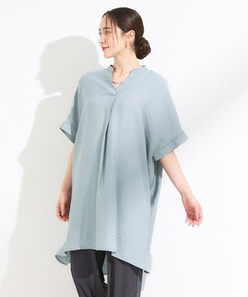 SHOO・LA・RUE / シューラルー チュニック | 【S-LL/ひんやり】涼しく楽に体型カバー　ゆったりスキッパー半袖チュニック | 詳細10