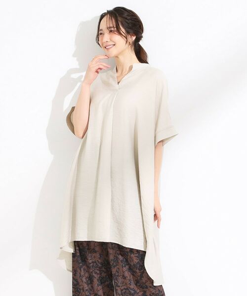 SHOO・LA・RUE / シューラルー チュニック | 【S-LL/ひんやり】涼しく楽に体型カバー　ゆったりスキッパー半袖チュニック | 詳細14