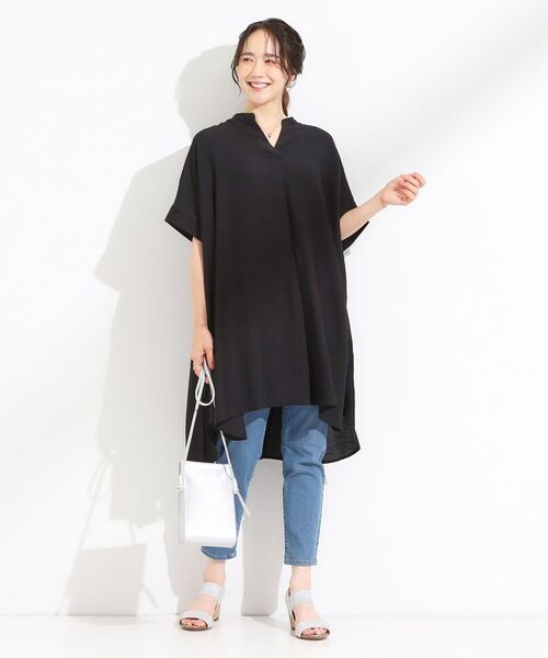 SHOO・LA・RUE / シューラルー チュニック | 【S-LL/ひんやり】涼しく楽に体型カバー　ゆったりスキッパー半袖チュニック | 詳細3