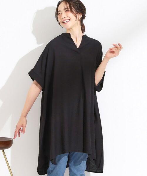 SHOO・LA・RUE/シューラルー 【S-LL/ひんやり】涼しく楽に体型カバー ゆったりスキッパー半袖チュニック ブラック(019) 02(M) SHOO・LA・RUE/シューラルー 【S-LL/ひんやり】涼しく楽に体型カバー ゆったりスキッパー半袖チュニック ブラック(019) 02(M)