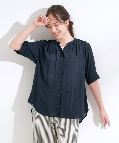 SHOO・LA・RUE / シューラルー シャツ・ブラウス | 【S-LL/2点セット】着るだけでコーデが決まる 麻調5分袖ブラウス+タンクトップ | 詳細1