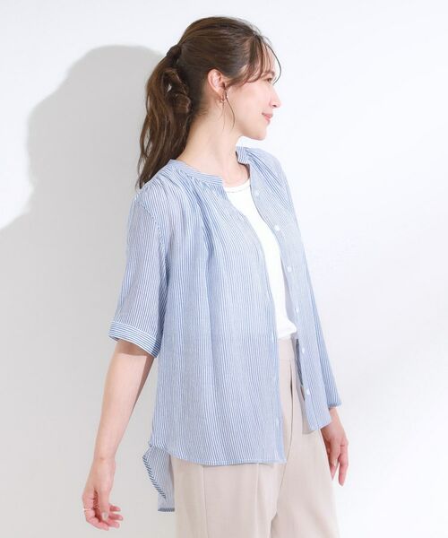 SHOO・LA・RUE / シューラルー シャツ・ブラウス | 【S-LL/2点セット】着るだけでコーデが決まる 麻調5分袖ブラウス+タンクトップ | 詳細10