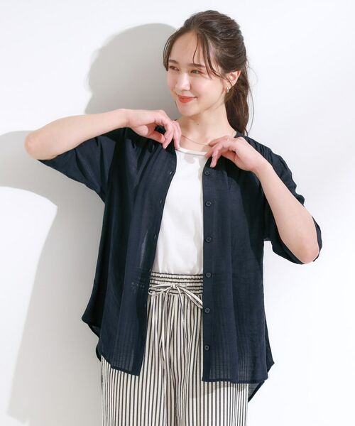 SHOO・LA・RUE / シューラルー シャツ・ブラウス | 【S-LL/2点セット】着るだけでコーデが決まる 麻調5分袖ブラウス+タンクトップ | 詳細2