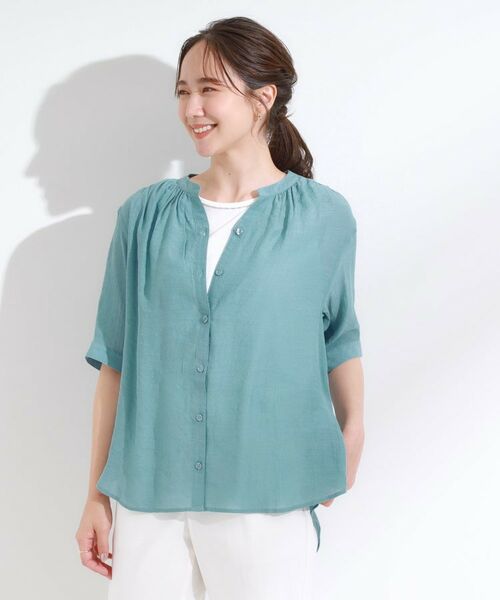 SHOO・LA・RUE / シューラルー シャツ・ブラウス | 【S-LL/2点セット】着るだけでコーデが決まる 麻調5分袖ブラウス+タンクトップ | 詳細5