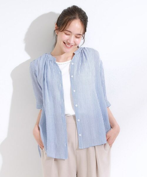 SHOO・LA・RUE / シューラルー シャツ・ブラウス | 【S-LL/2点セット】着るだけでコーデが決まる 麻調5分袖ブラウス+タンクトップ | 詳細9