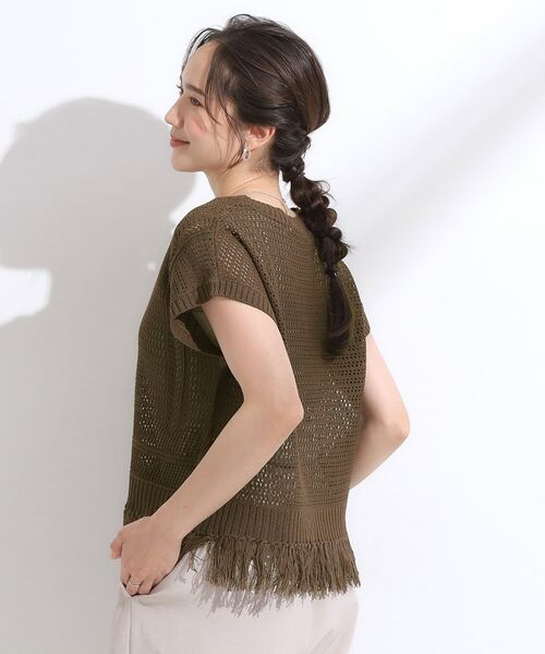 SHOO・LA・RUE / シューラルー ニット・セーター | 【S-LL】裾フリンジマクラメVネックニット | 詳細10