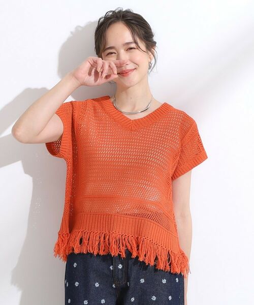 SHOO・LA・RUE / シューラルー ニット・セーター | 【S-LL】裾フリンジマクラメVネックニット | 詳細5