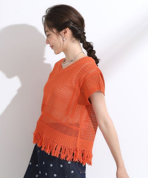 SHOO・LA・RUE / シューラルー ニット・セーター | 【S-LL】裾フリンジマクラメVネックニット | 詳細6