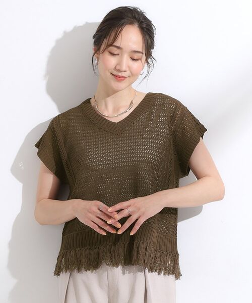 SHOO・LA・RUE / シューラルー ニット・セーター | 【S-LL】裾フリンジマクラメVネックニット | 詳細9