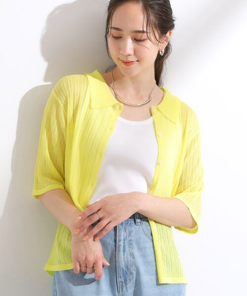 SHOO・LA・RUE / シューラルー ニット・セーター | 【洗える/S-LL】大人のシアー感 キラキラ リブニット(イエロー(031))