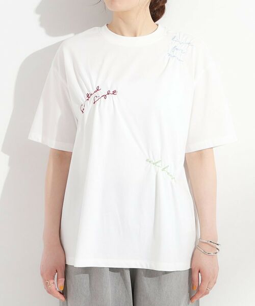 SHOO・LA・RUE / シューラルー Tシャツ | 【ひんやり】大人のカジュアルスタイルに レタリング刺繍Tシャツ | 詳細9