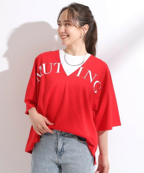 SHOO・LA・RUE / シューラルー カットソー | 【洗える】Vネックですっきり見え ロゴトップス | 詳細9