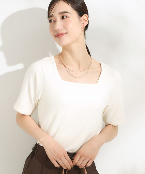 SHOO・LA・RUE / シューラルー カットソー | 【S-LL/ひんやり/前後2WAY】シンプルだから使いやすい テレコTシャツ(オフホワイト(003))