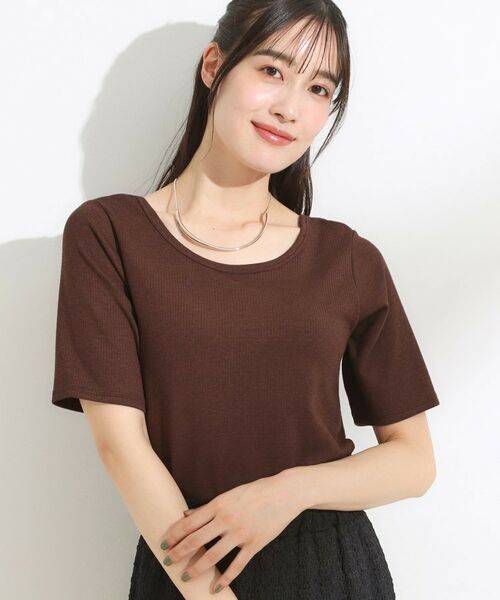 SHOO・LA・RUE / シューラルー カットソー | 【S-LL/ひんやり/前後2WAY】シンプルだから使いやすい テレコTシャツ(ブラウン(043))