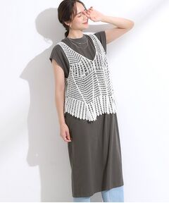 SHOO・LA・RUE / シューラルー ミニ丈・ひざ丈ワンピース | 【2点セット】クロシェ編みレースベスト＋Tシャツワンピースセット