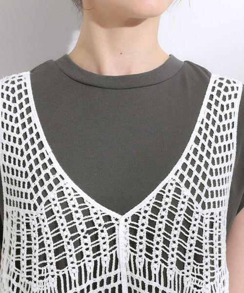 SHOO・LA・RUE / シューラルー ミニ丈・ひざ丈ワンピース | 【2点セット】クロシェ編みレースベスト＋Tシャツワンピースセット | 詳細19