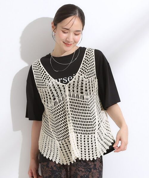 SHOO・LA・RUE / シューラルー ミニ丈・ひざ丈ワンピース | 【2点セット】クロシェ編みレースベスト＋Tシャツワンピースセット | 詳細3