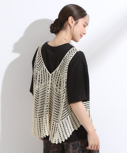 SHOO・LA・RUE / シューラルー ミニ丈・ひざ丈ワンピース | 【2点セット】クロシェ編みレースベスト＋Tシャツワンピースセット | 詳細4