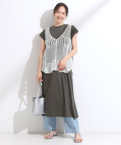 SHOO・LA・RUE / シューラルー ミニ丈・ひざ丈ワンピース | 【2点セット】クロシェ編みレースベスト＋Tシャツワンピースセット | 詳細8