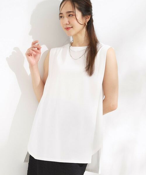 SHOO・LA・RUE / シューラルー チュニック | 【汗ジミ軽減/ひんやり/UV】大人のヘルシーな着こなしに タックノースリーブチュニック（ホワイト(001)）