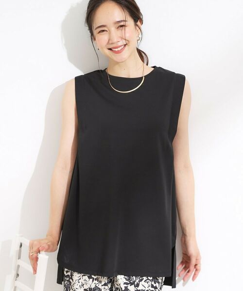 SHOO・LA・RUE / シューラルー チュニック | 【汗ジミ軽減/ひんやり/UV】大人のヘルシーな着こなしに タックノースリーブチュニック（ブラック(019)）