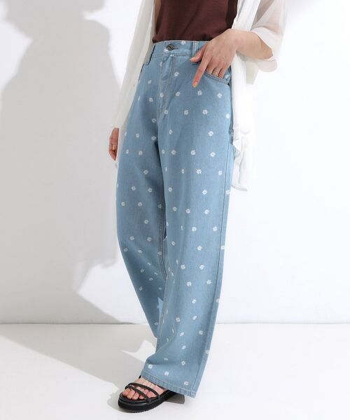 SHOO・LA・RUE / シューラルー デニムパンツ | 【S-LL】周りと差がつく デイジー柄デニムワイドパンツ(ブルー(792))